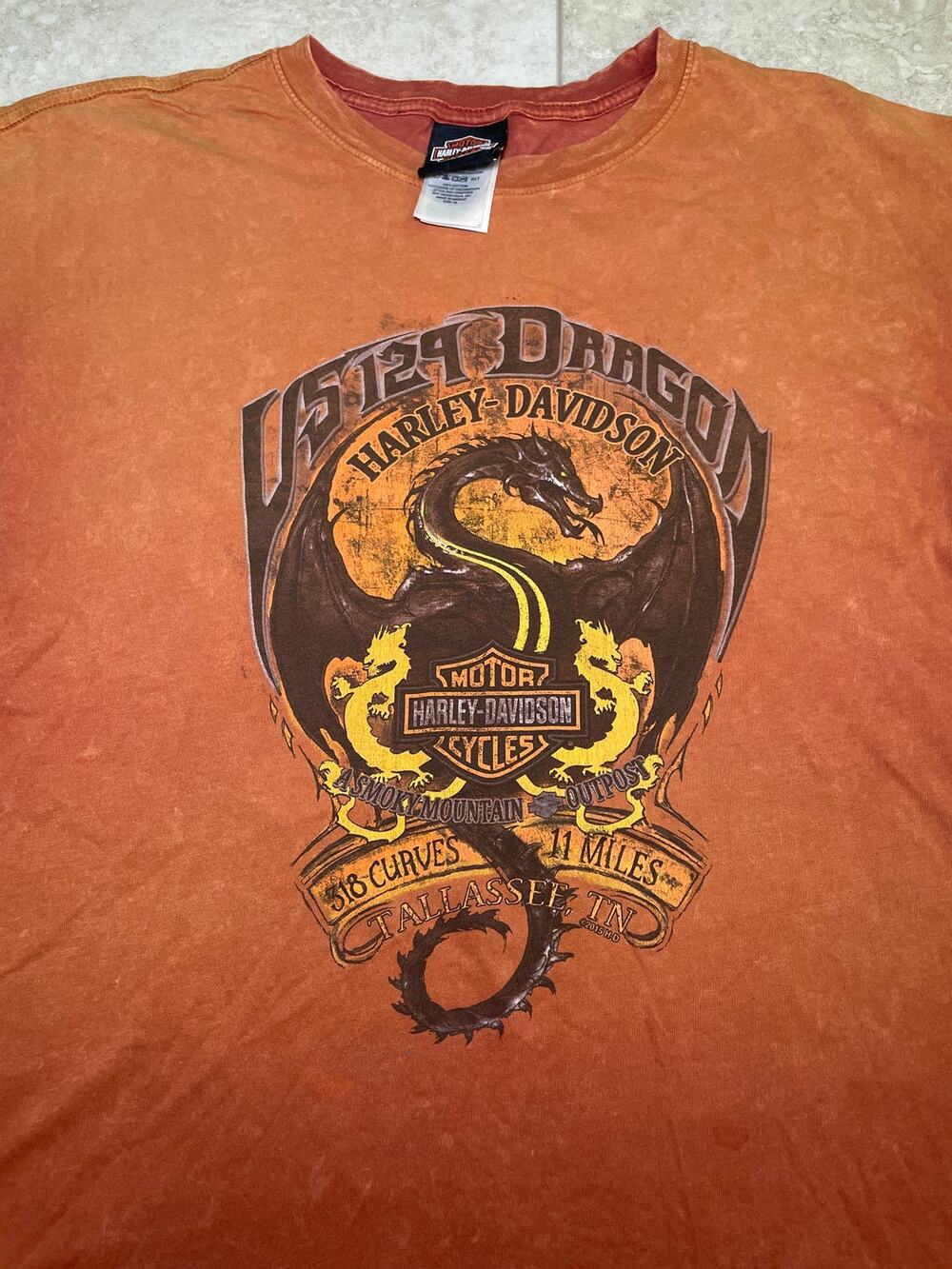 Harley-Davidson US 129 Tail of the Dragon Ride T-Shirt Men's Size XL Orange 2015